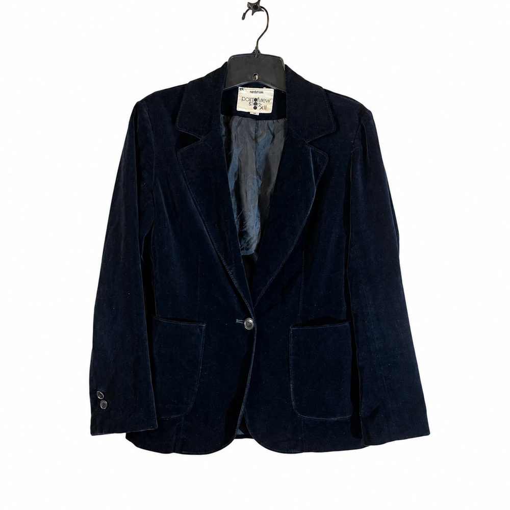 Vintage Nordstrom Point of View Shop Velvet Blazer Jacket Womens 8 Black Cotton